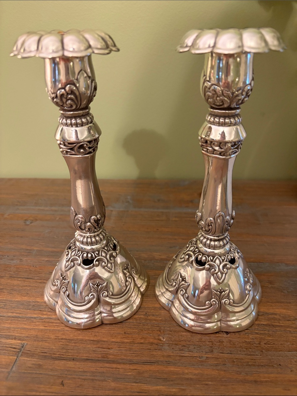 Brighton Silver Ornate Candlestick Pair - Silver Decorative Candlesticks